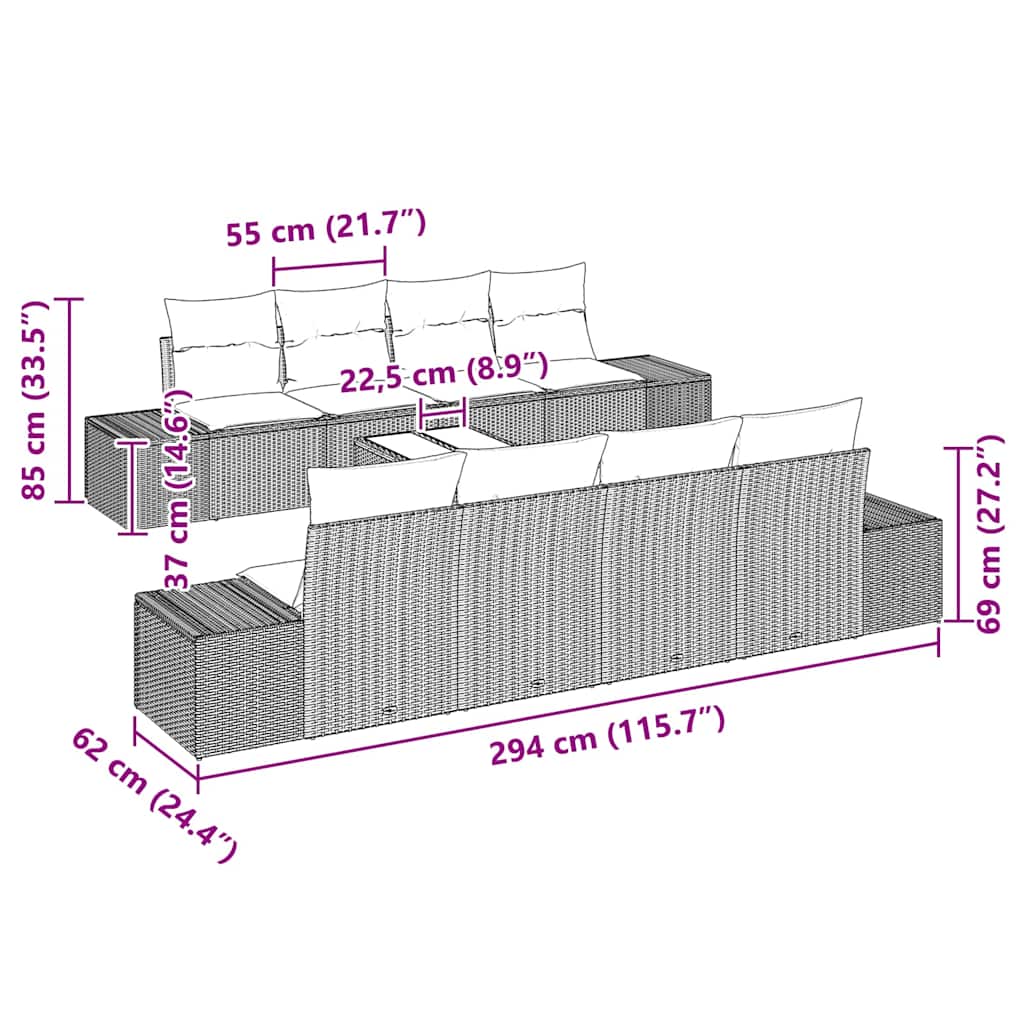 Garten-Sofa-Set 7 pcs Braun und Creme 55 x 55 x 37 cm